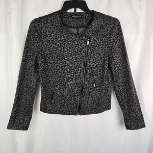 Bagatelle Gray Black Leopard Print Moto Style Zip Front Jacket Size Medium